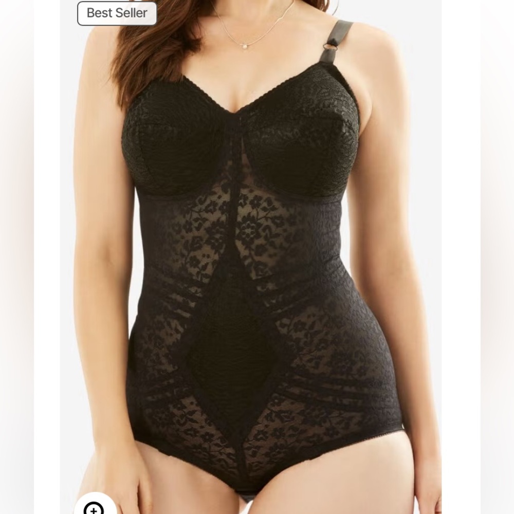 Black Lace Shapewear Bodysuit with Adjustable Straps